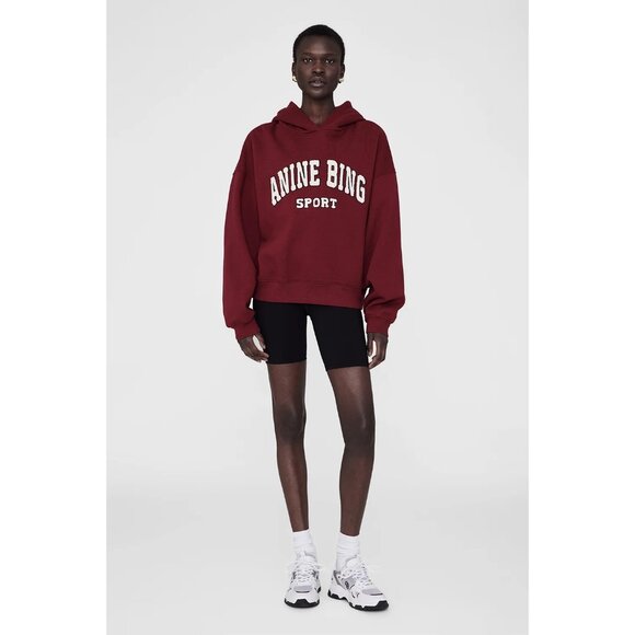 Anine Bing Alec Hoodie Sport in Cabernet - Picture 3 of 6